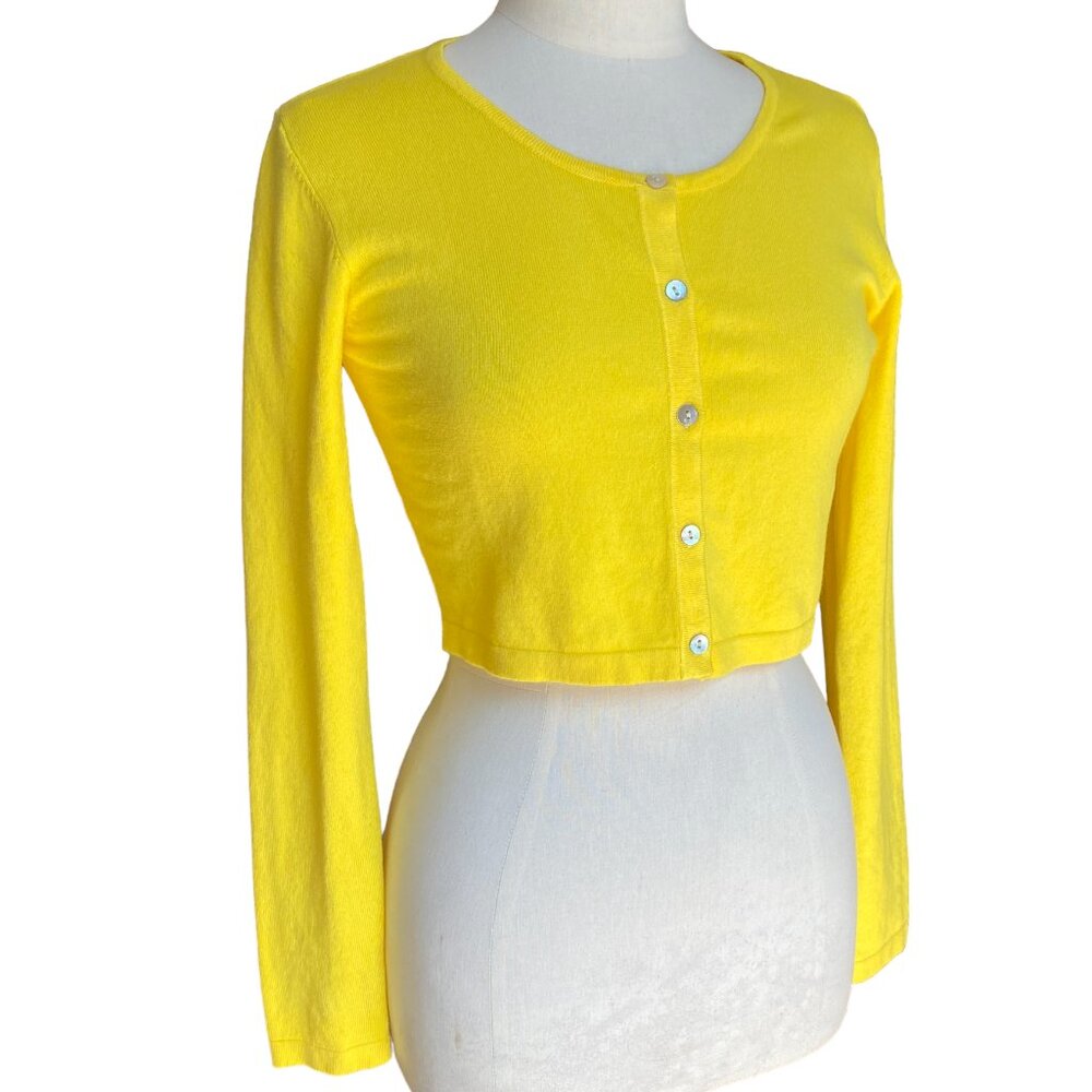 Urban Coco Lemon Yellow Crop Button Cardigan Button Front Citrus Twee Preppy-M